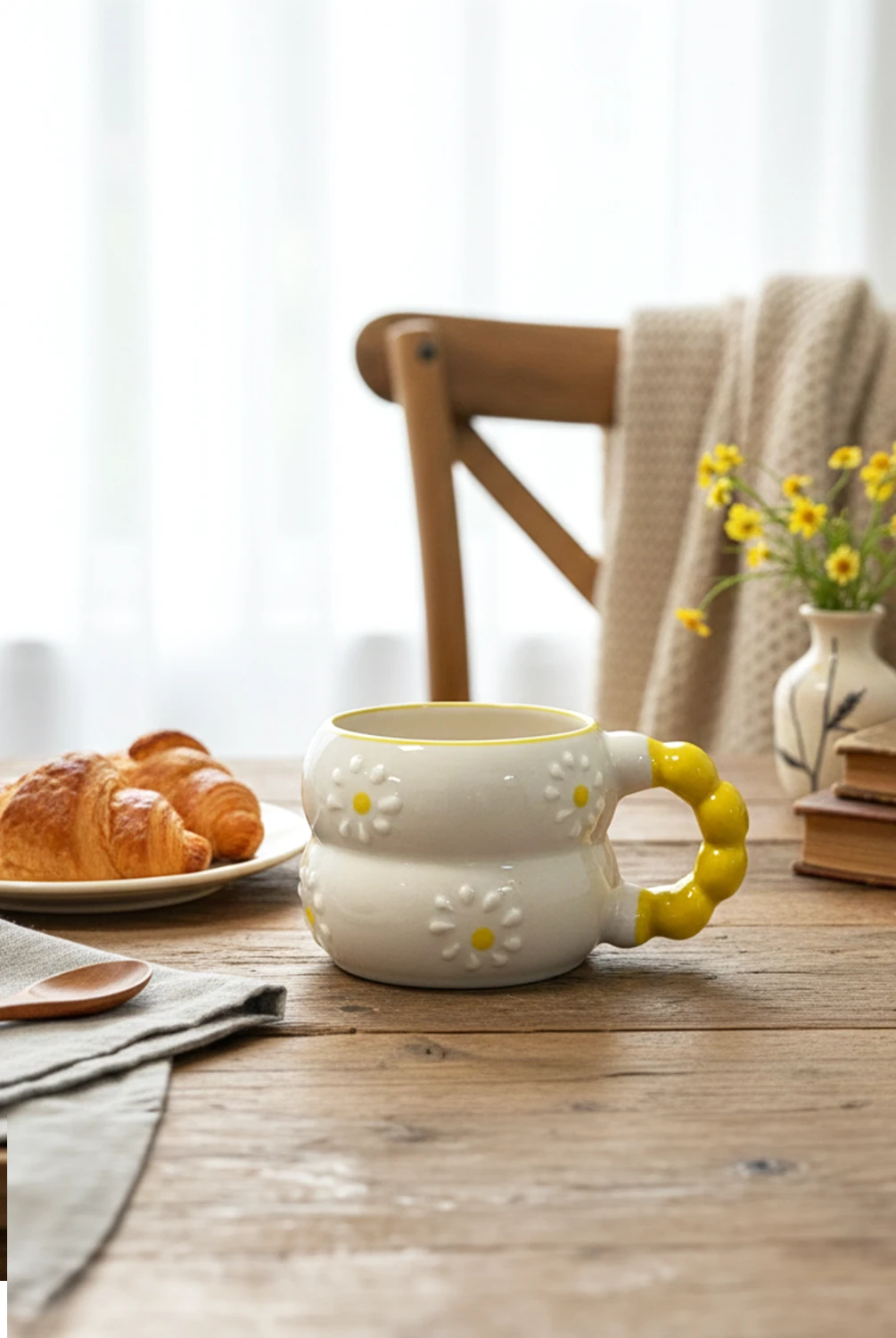 Simple Papatyalı Seramik Kupa Sarı