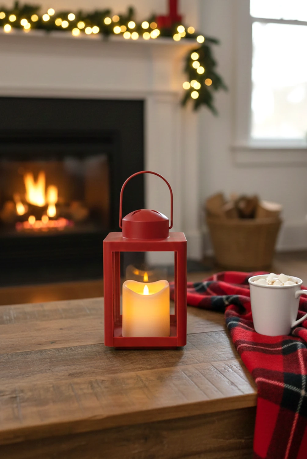Christmas Kar Taneli Led Kandil Kırmızı