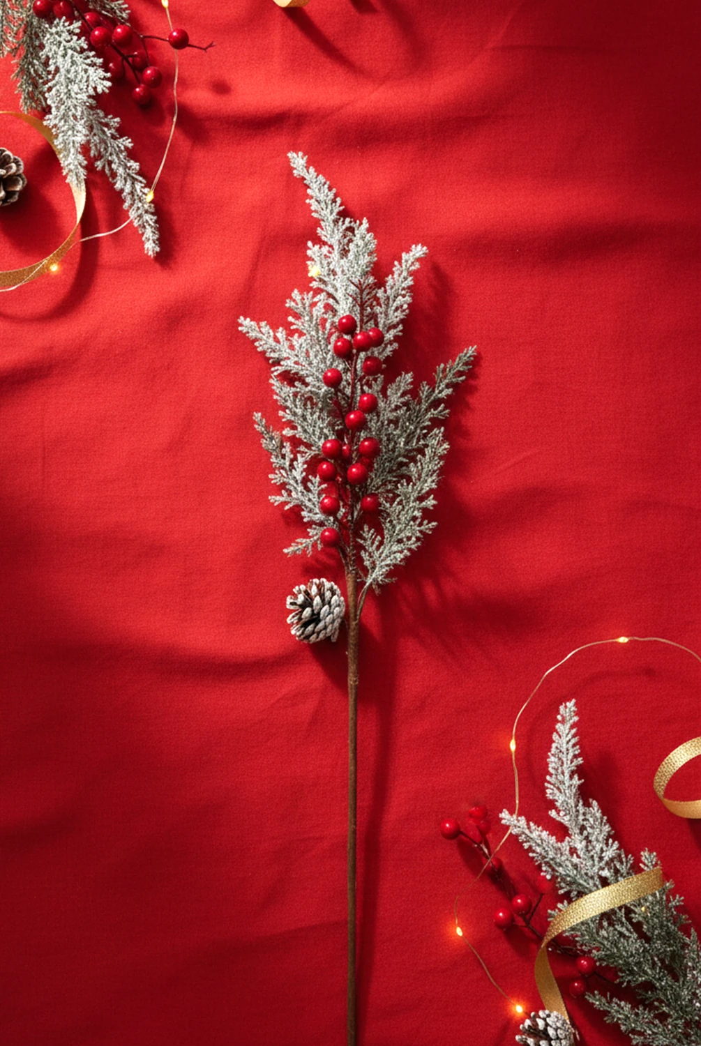 New Year Karlı Kozalak Kokina Çiçeği 63cm