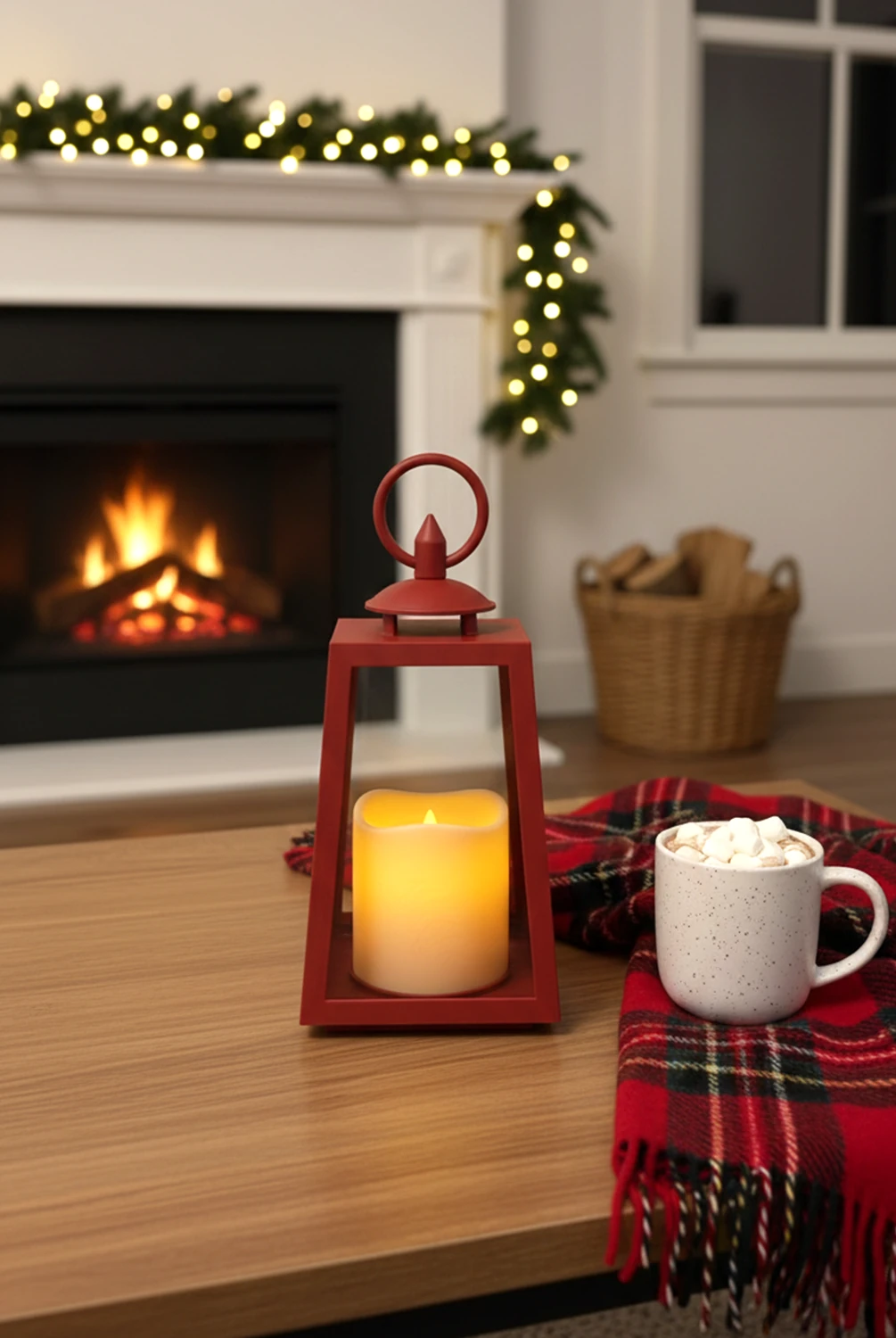 Christmas Çam Desenli Led Kandil Kırmızı