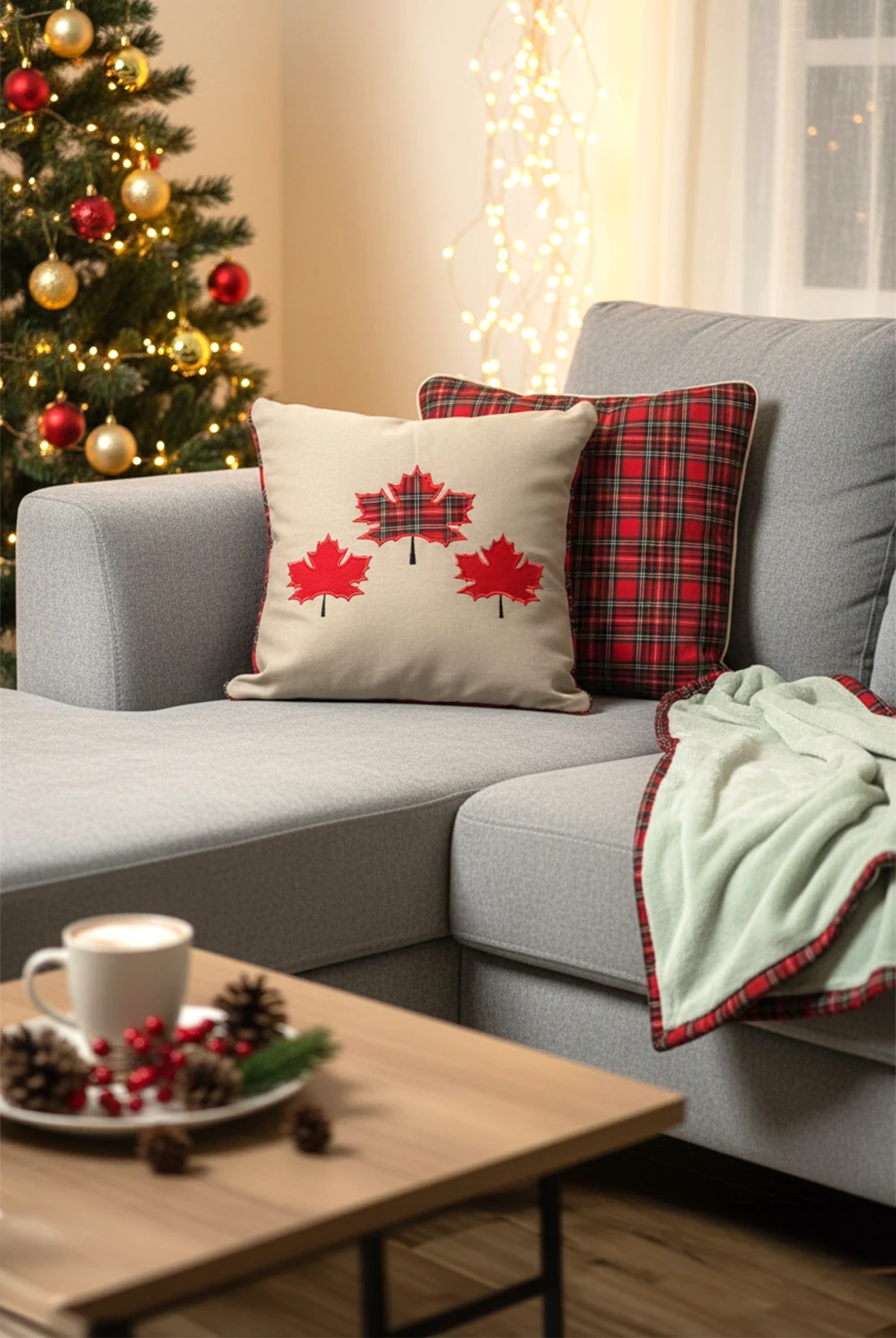 Ekose Üç Yaprak Kırlent Kılıfı 45x45