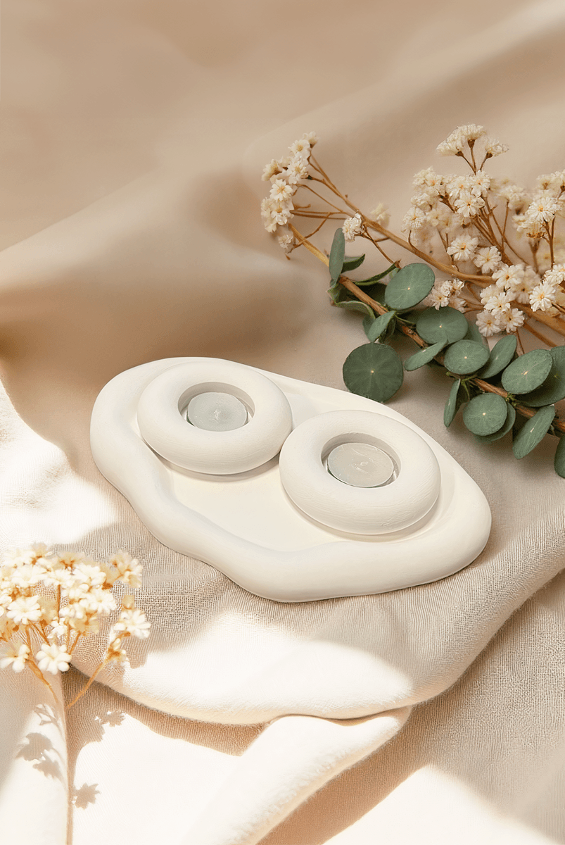 Zen Dalgalı Tabakta 2'li Tealight Mumluk Seti