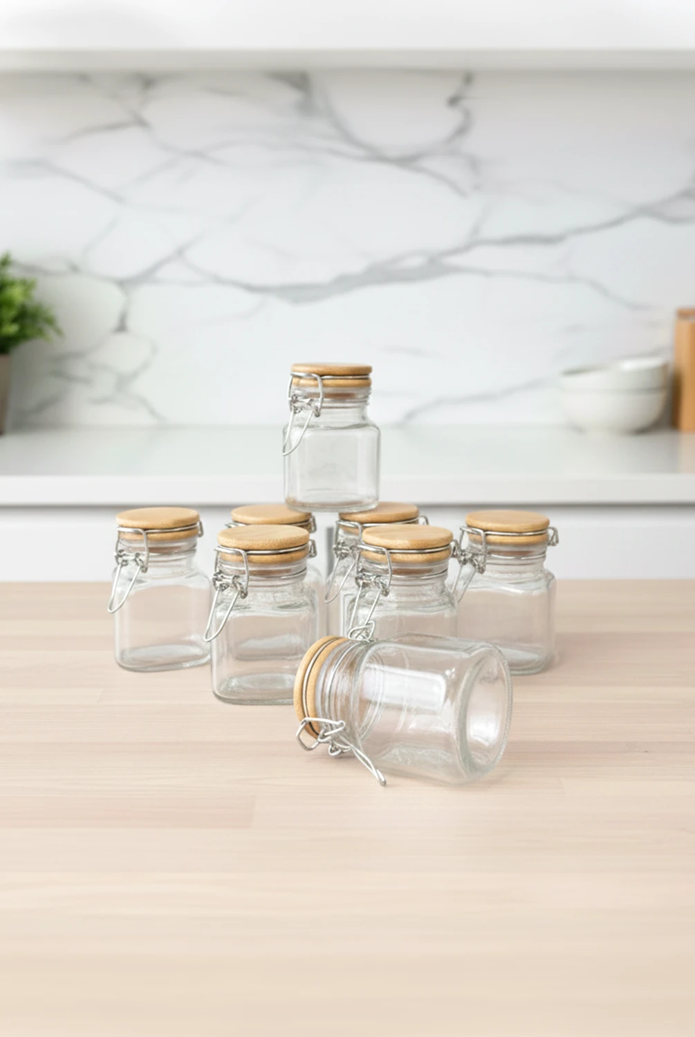 Porto 12'li Bambu Kapak Kelepçeli Cam Baharatlık 100 ml.