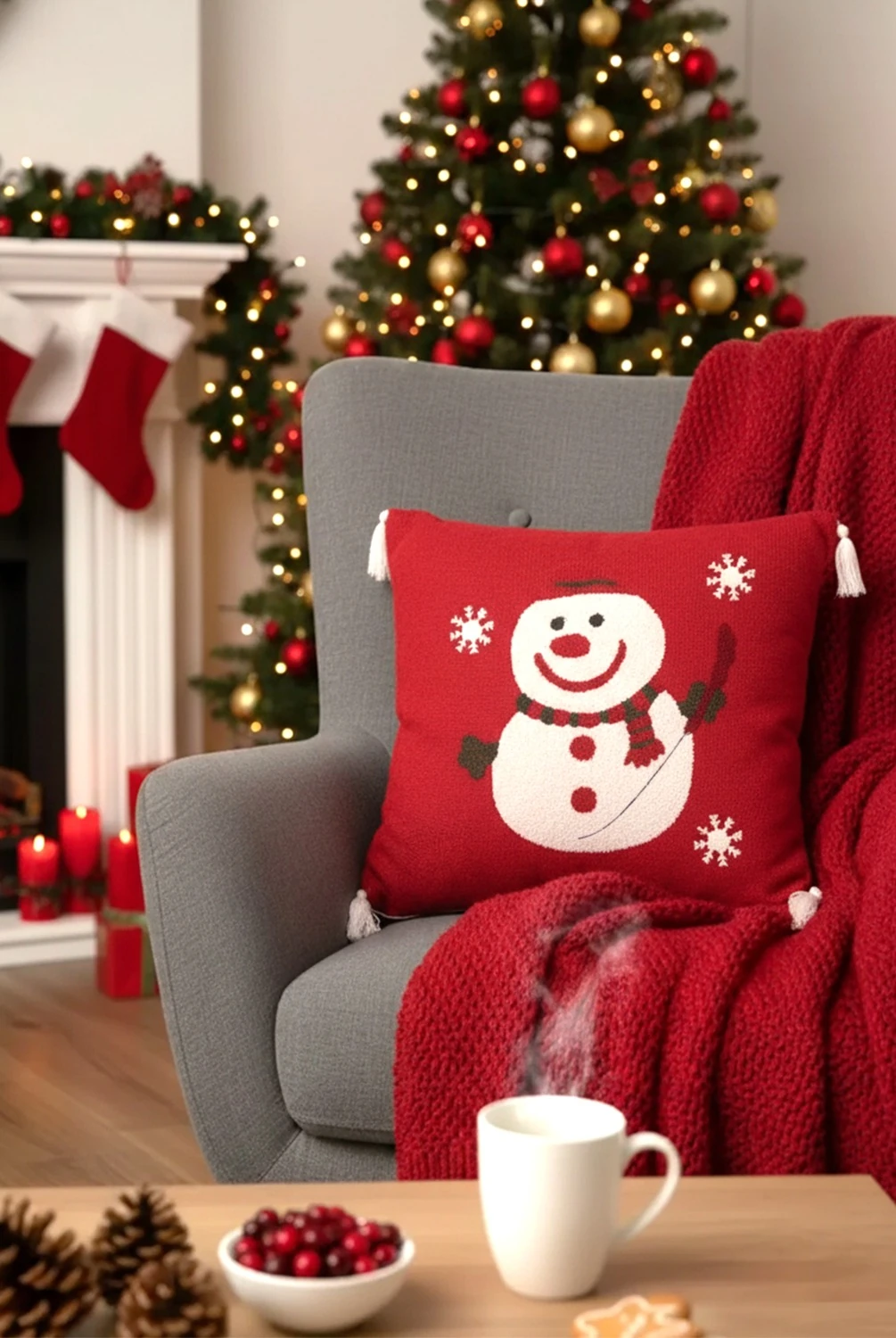 Christmas Kardan Adam Kırlent Kılıfı 45x45cm