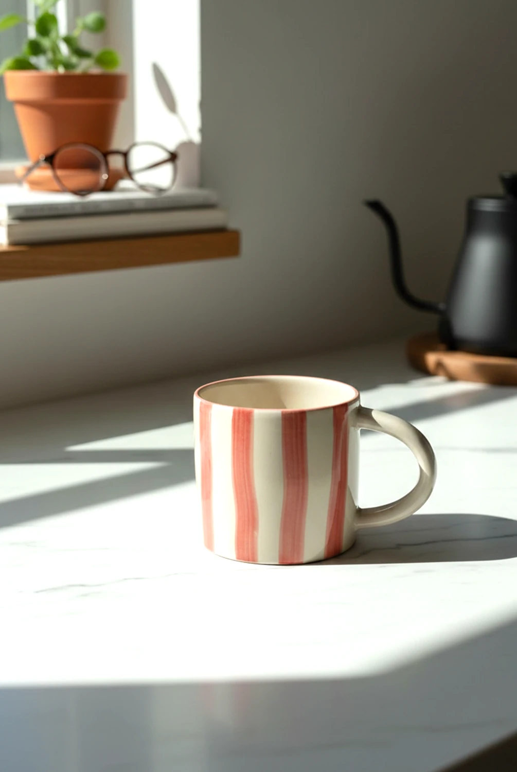 Elly Çizgili Kulplu Kupa Kırmızı