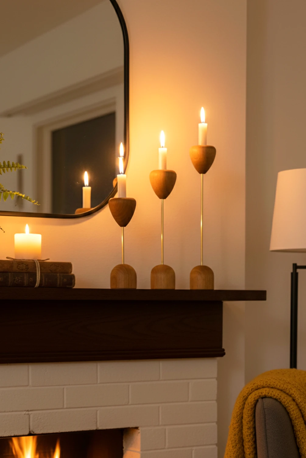 Truro 3'lü Metal Gold Şamdan Bambu