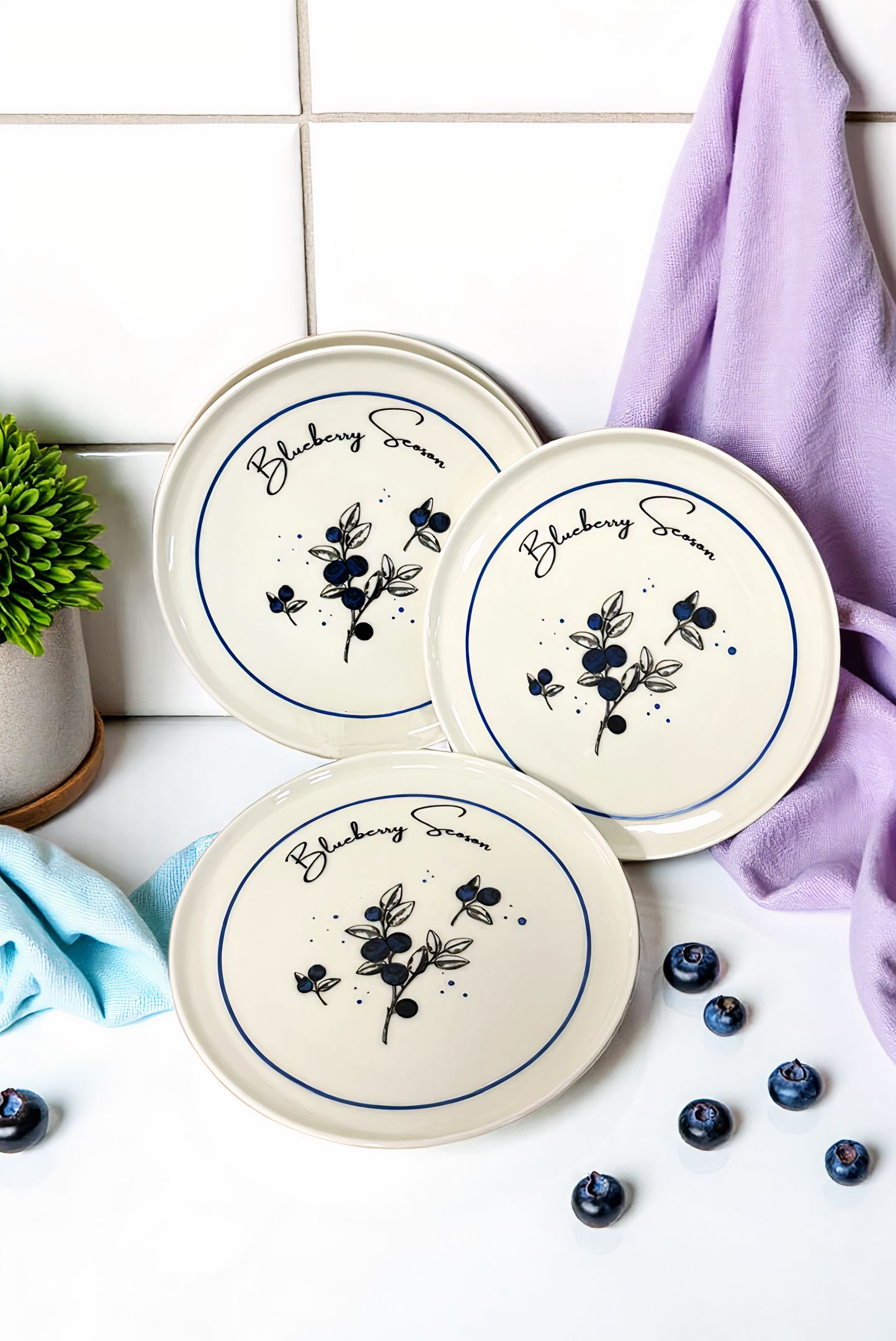 Blueberry Season Porselen 4'lü Pasta Tabağı 21cm