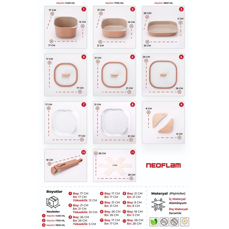 Neoflam Fika Objet Comfort Tencere ve Tava Seti Terracota D-NEOFCS10-08