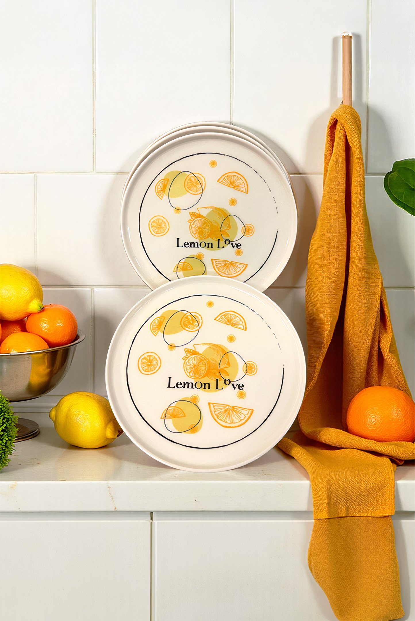 Lemon Love Porselen 4'lü Pasta Tabağı 21cm