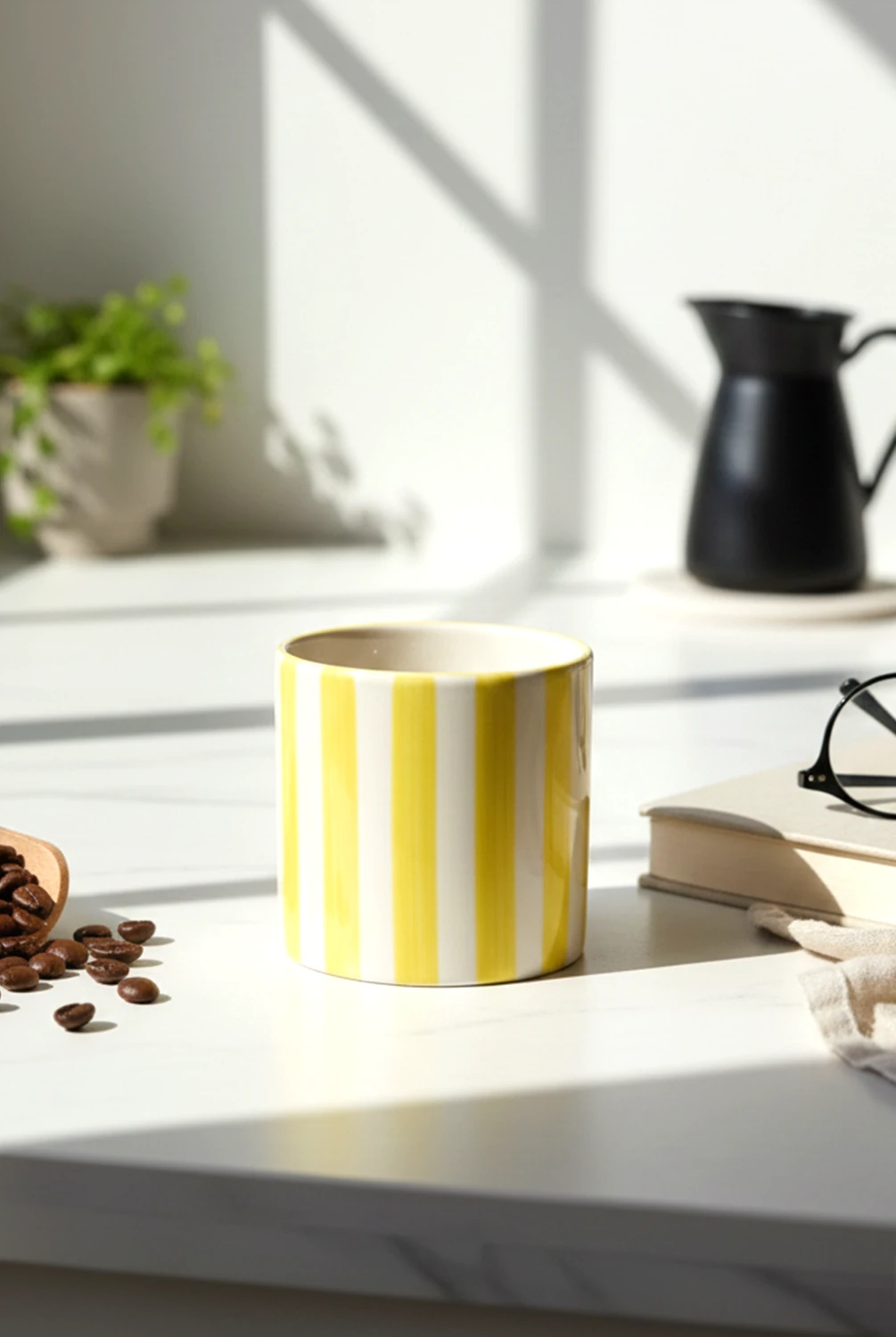 Elly Çizgili Kulpsuz Kupa Sarı