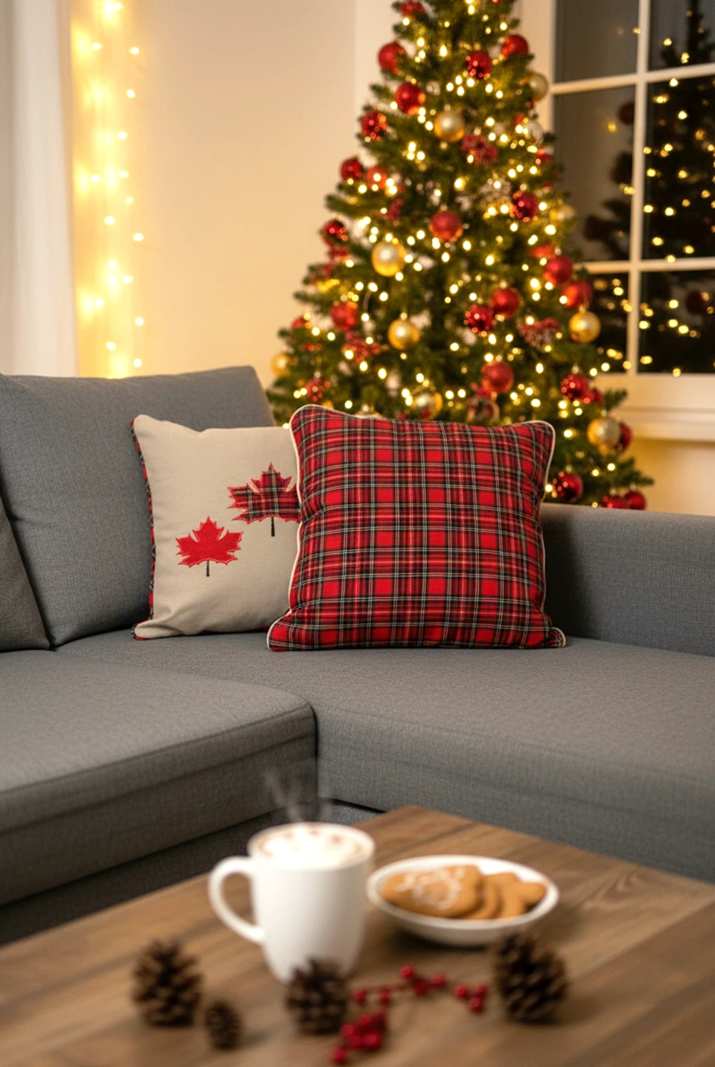 Ekose Kareli Kırlent Kılıfı 45x45cm