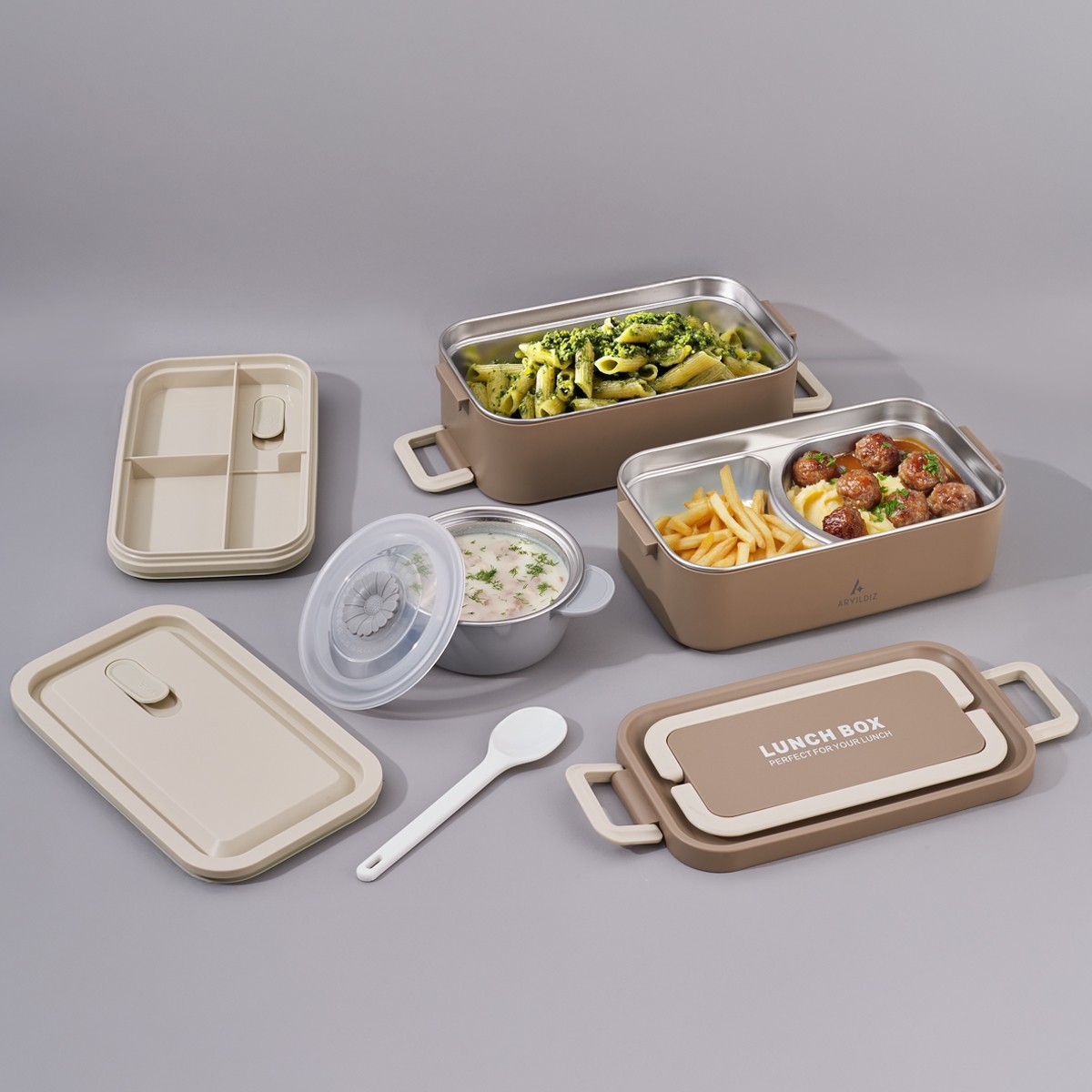 Aryıldız Bento Lunch Box Haki 2000 ml ve Sosluk