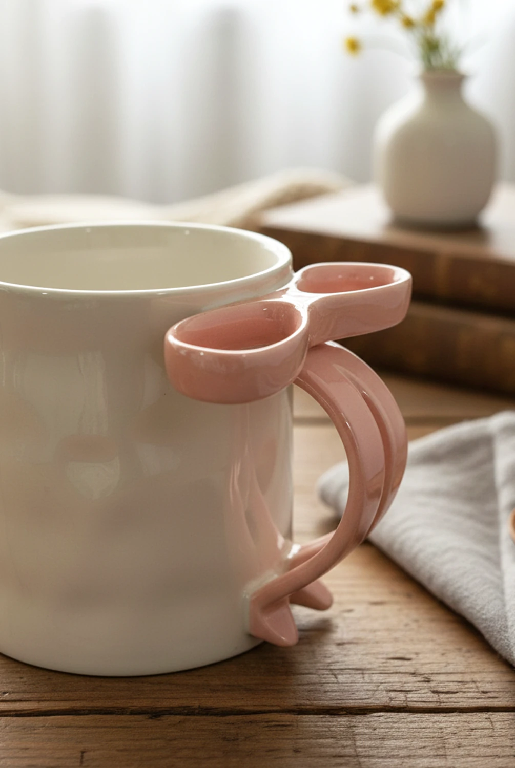 Simple Kurdela Kulplu Seramik Kupa Pembe