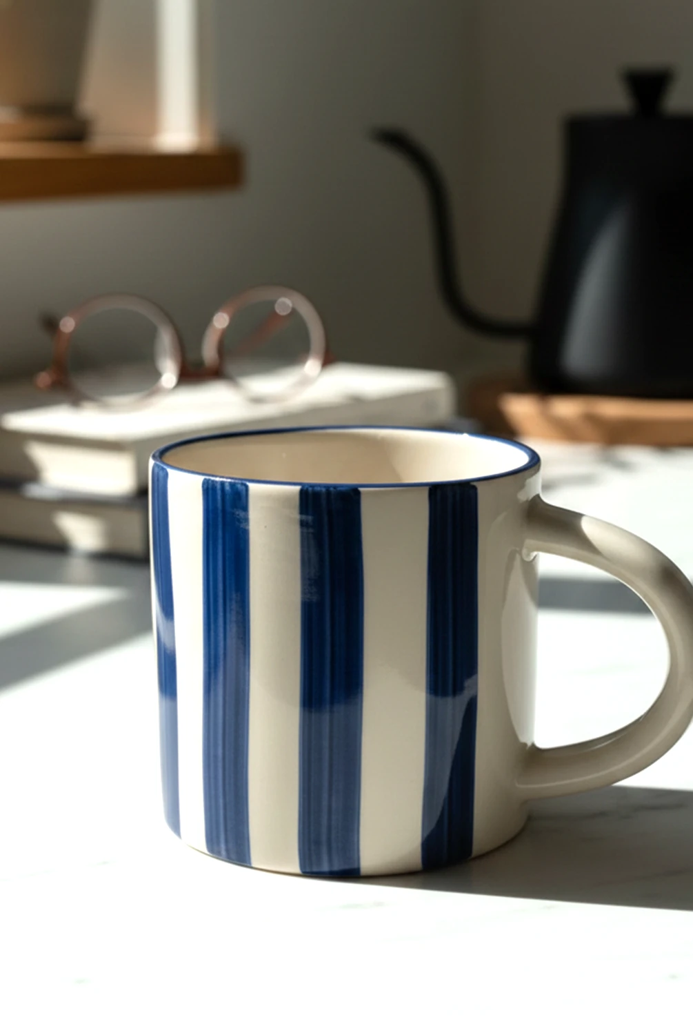 Elly Çizgili Kulplu Kupa Lacivert