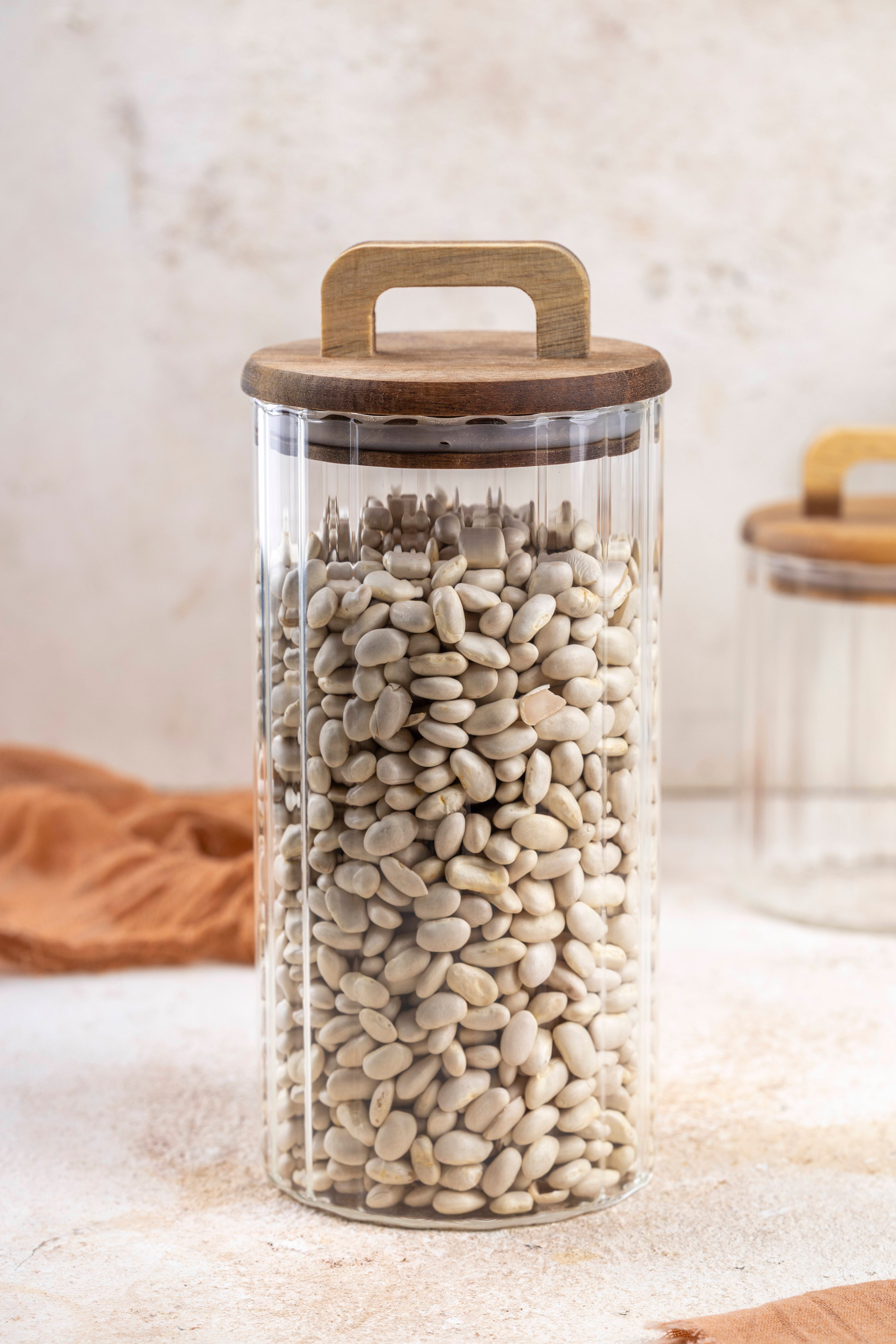 Firenza Çizgili Akasya Tutmalı Saklama Kabı 1250ml