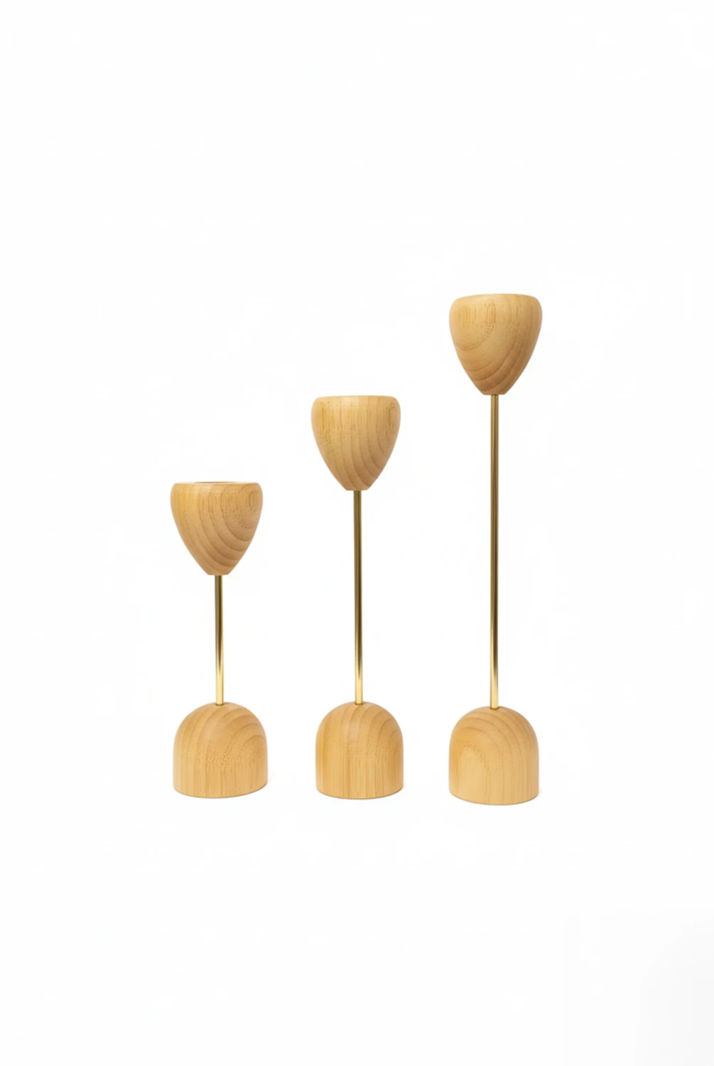 Truro 3'lü Metal Gold Şamdan Bambu