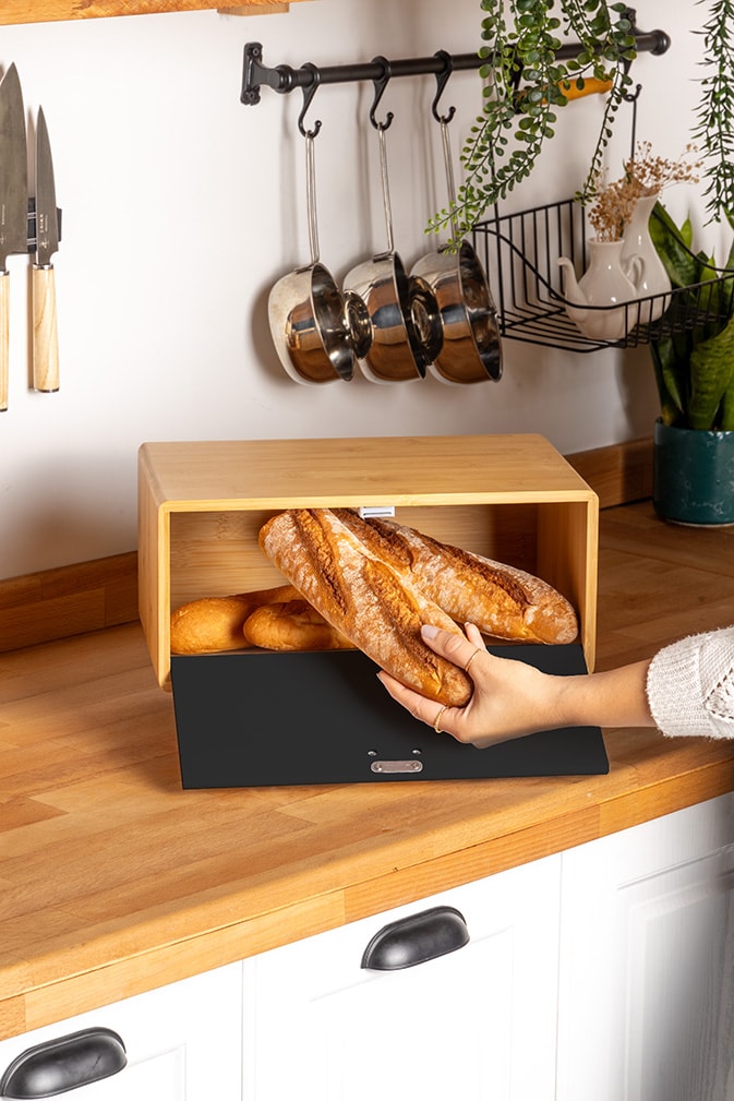 Bartle Bambu Ekmek Dolabı - SİYAH