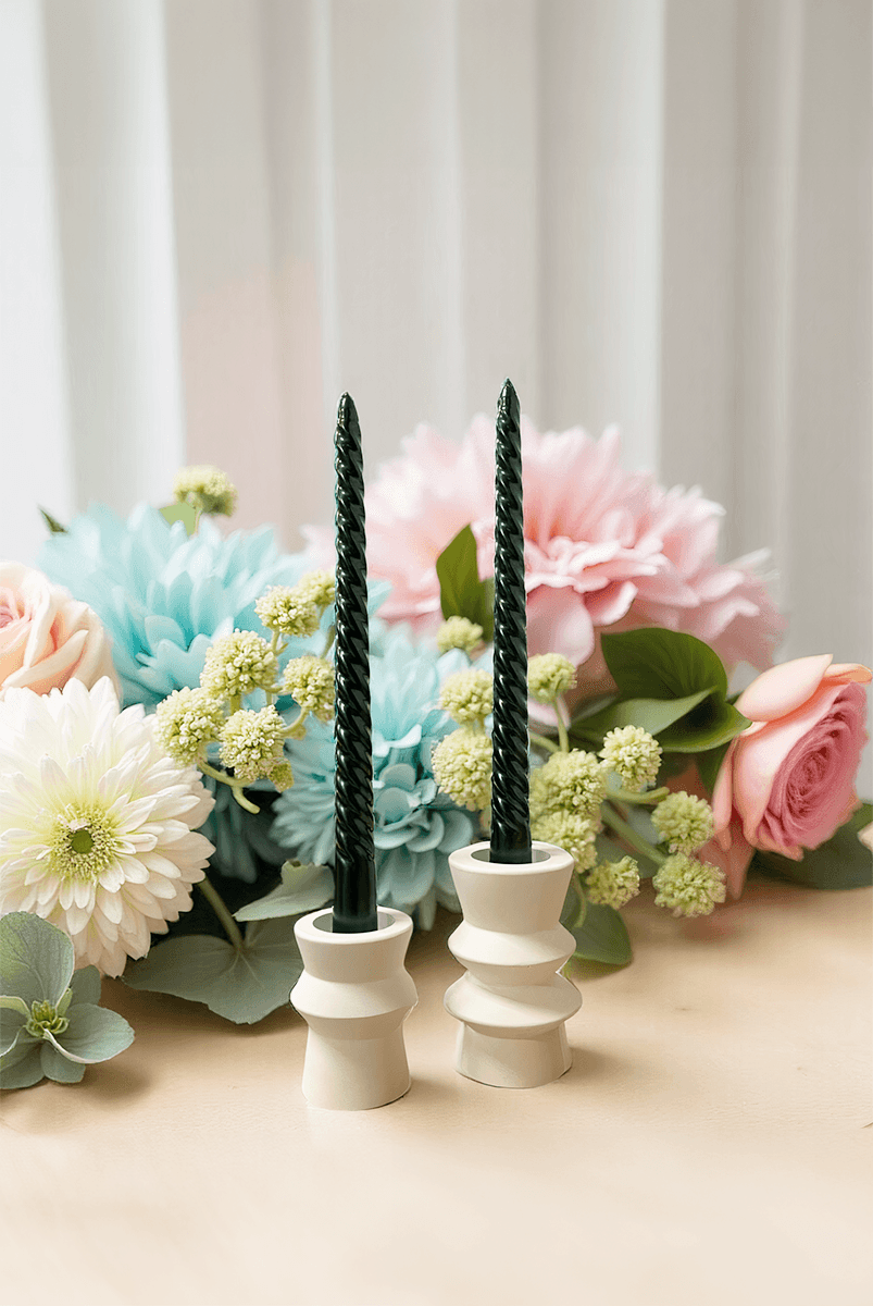 Floral Burgulu Şamdan Mumu 2'li Koyu Yeşil