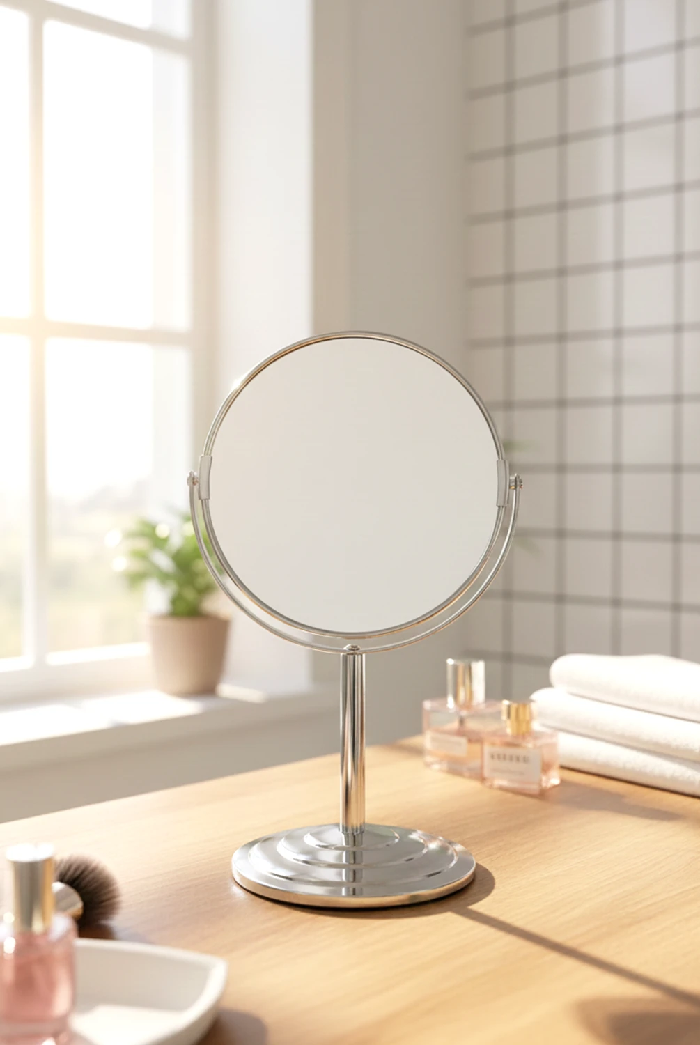 Luna Çift Taraflı Ayaklı Ayna Gümüş 19cm