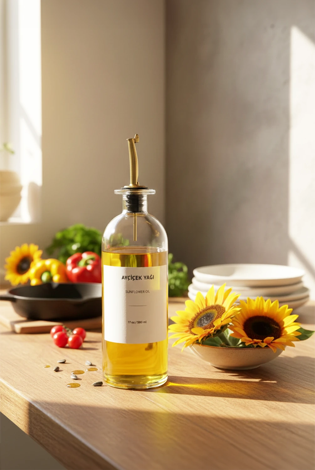 Talia Cam Gold Kapak Yağdanlık 500 ml