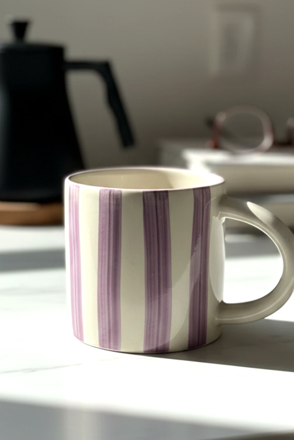 Elly Çizgili Kulplu Kupa Lila