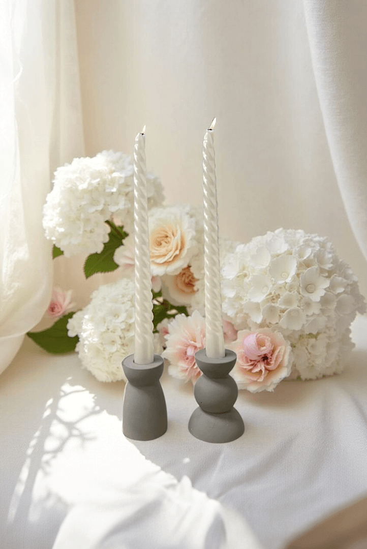 Floral Burgulu Şamdan Mumu 2'li Beyaz