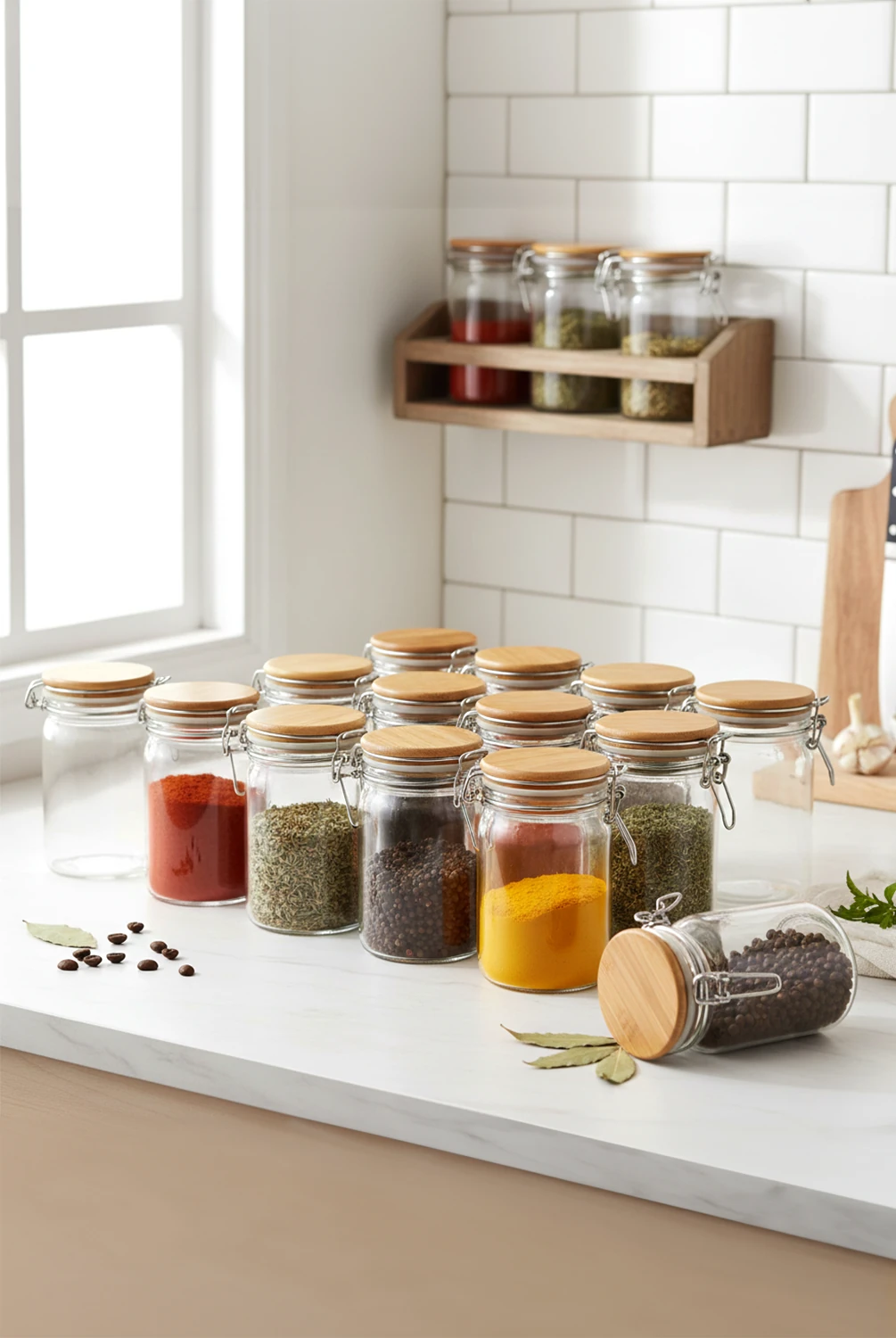 Porto 12'li Bambu Kapak Kelepçeli Cam Baharatlık 200 ml.