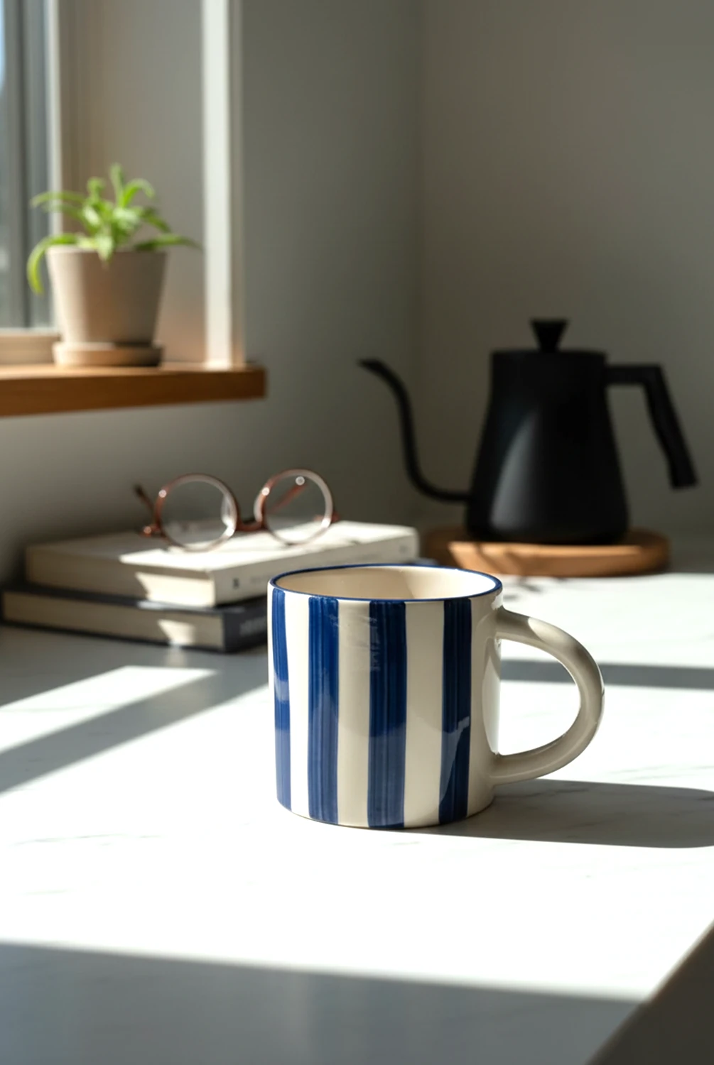 Elly Çizgili Kulplu Kupa Lacivert