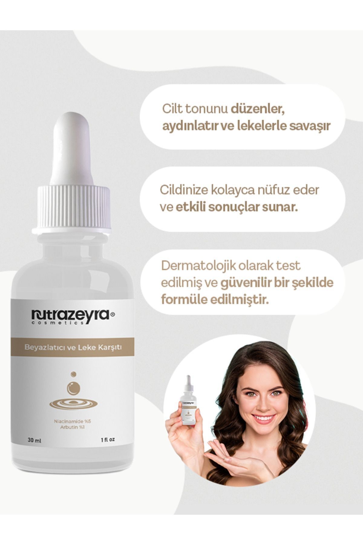 Nutrazeyra Beyazlatıcı Leke Karşıtı Cilt Tonu Eşitleyici Ve Aydınlatıcı Arbutin Cilt Serumu 30 ml