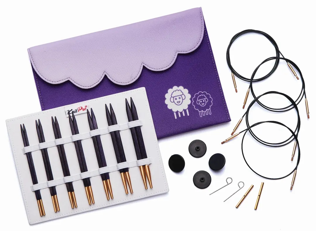 KnitPro J'Adore Cubics Aiguilles Circulaires Fixes 60 Cm – Bois De Bouleau 4.5 Mm Lilas, Ergonomiques & Antidouleur Pour Tricot