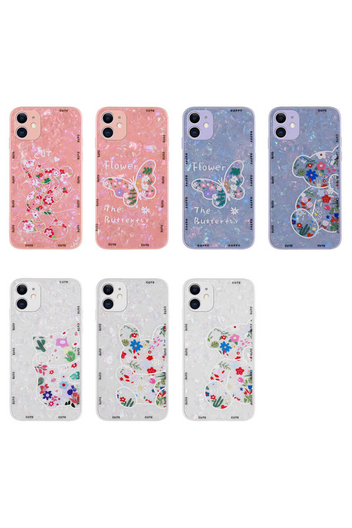 iPhone 12 Uyumlu Desenli Sert Silikon OMSY Mumila Kılıf-Lilac Bear