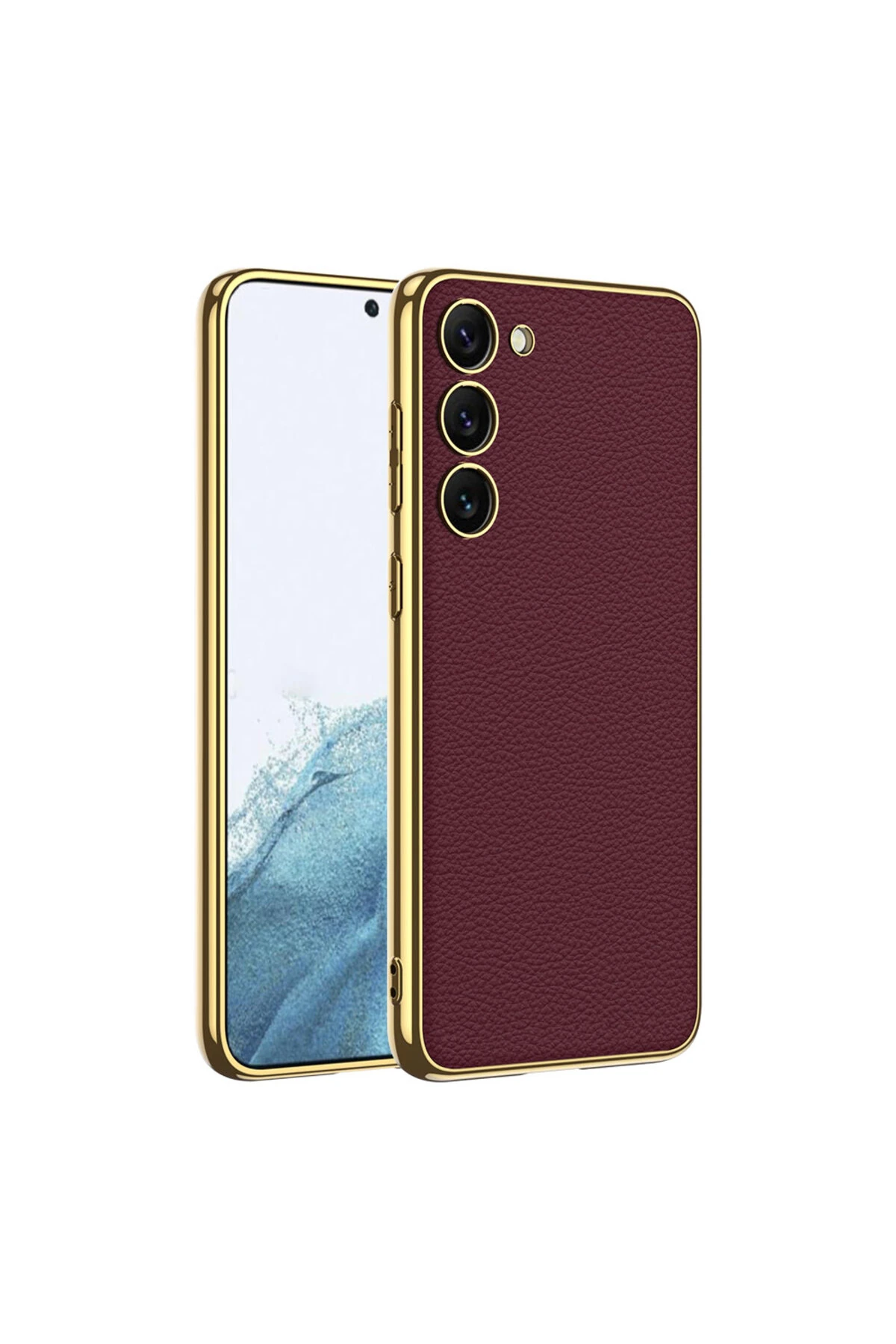 Galaxy S23 Plus Uyumlu Deri Görünümlü Kenarları Elektroplating Kaplama MKST Fizyon Kılıf-Kır