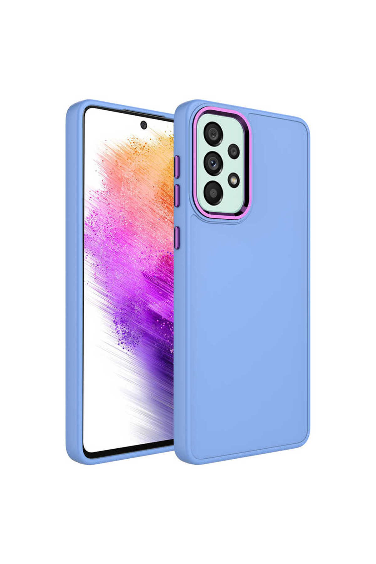 Galaxy A23 Kılıf Metal Çerçeve ve Buton Tasarımlı Silikon BTBM Luna Kapak - Lila
