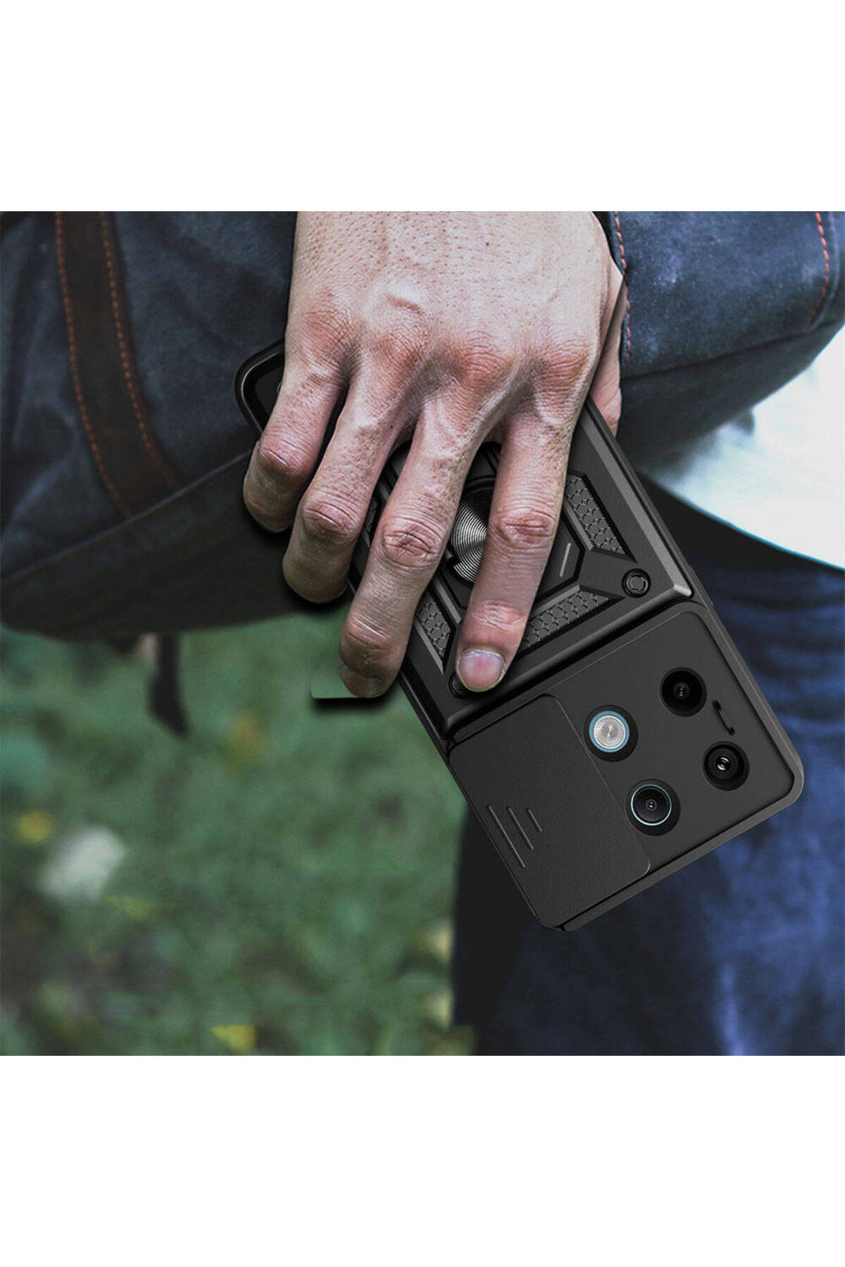 Redmi Note 13 Pro 5G Kılıf Magnetik Standlı Kamera Korumalı TLZN Sürgülü Vega Kapak - Mavi