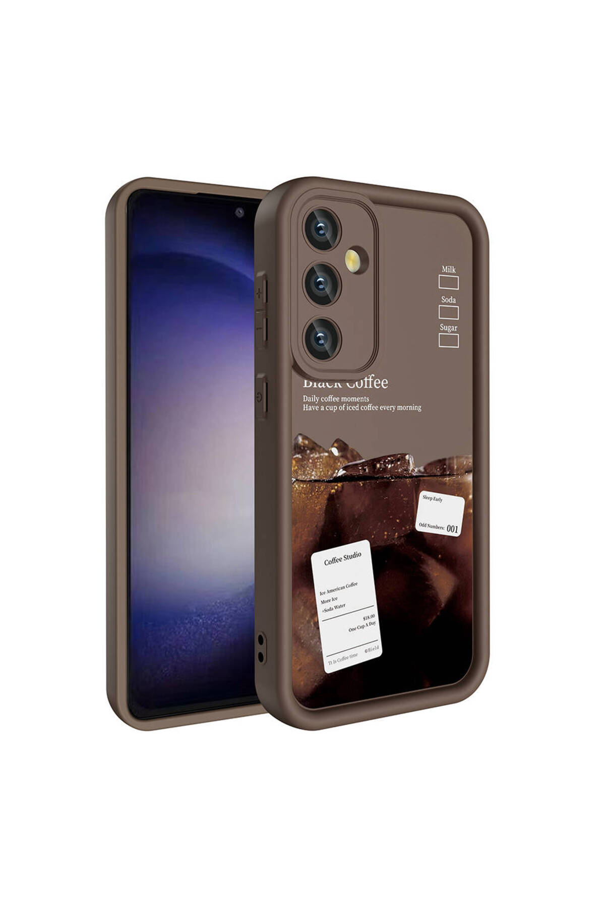 Galaxy S24 Kılıf Kamera Korumalı Baskılı Arka Yüzey TKNC Klas Kapak - Koyu Kahve