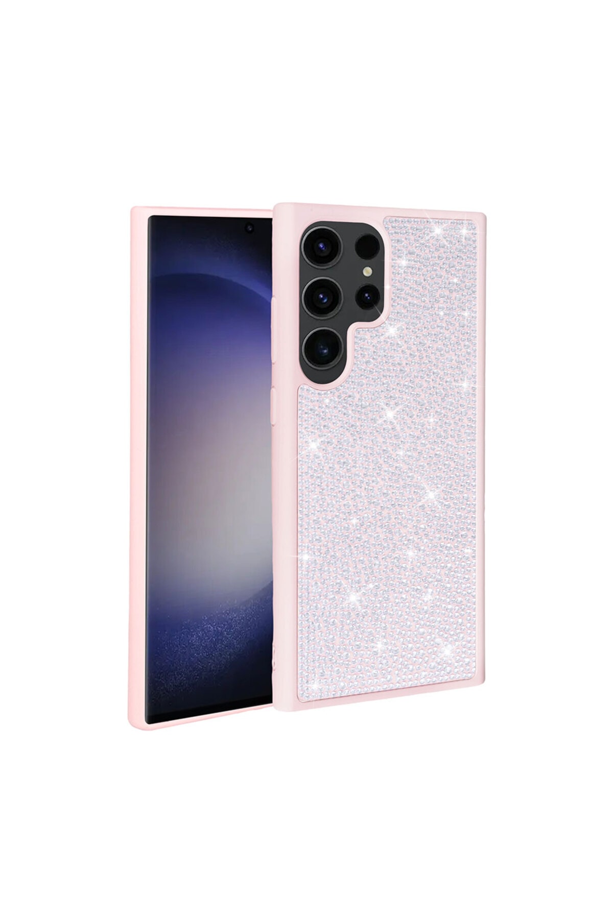 Galaxy S23 Ultra Uyumlu Parlak Taşlı Tasarım HZRV Ston Kılıf-Pembe