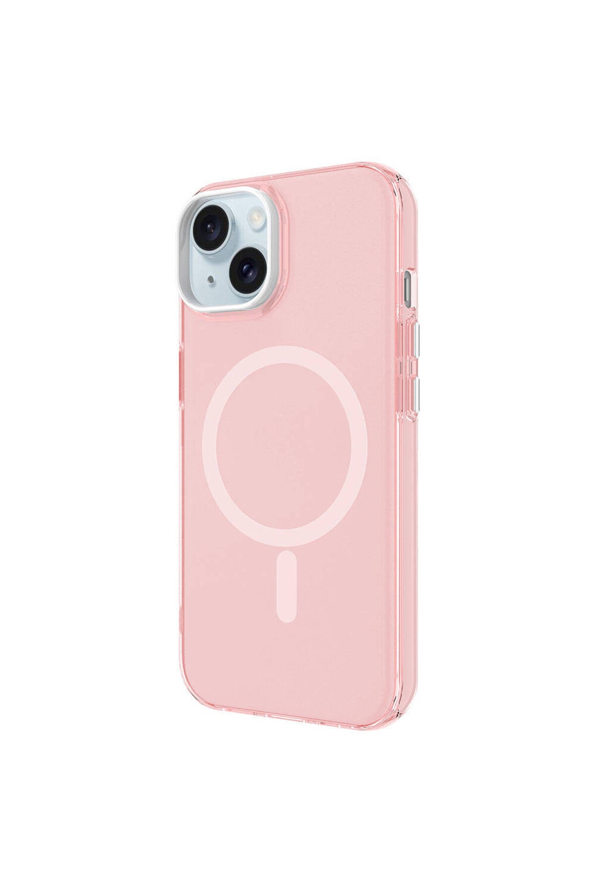 iPhone 15 Plus Kılıf HZRV Magsafe Şarj Özellikli Buzlu Transparan C-Pro Sert Kapak - Pembe