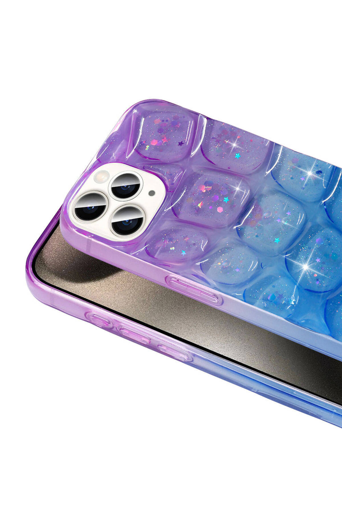 iPhone 15 Pro Max Kılıf Simli 3D Desenli HZRV Hacar Kapak - Beyaz