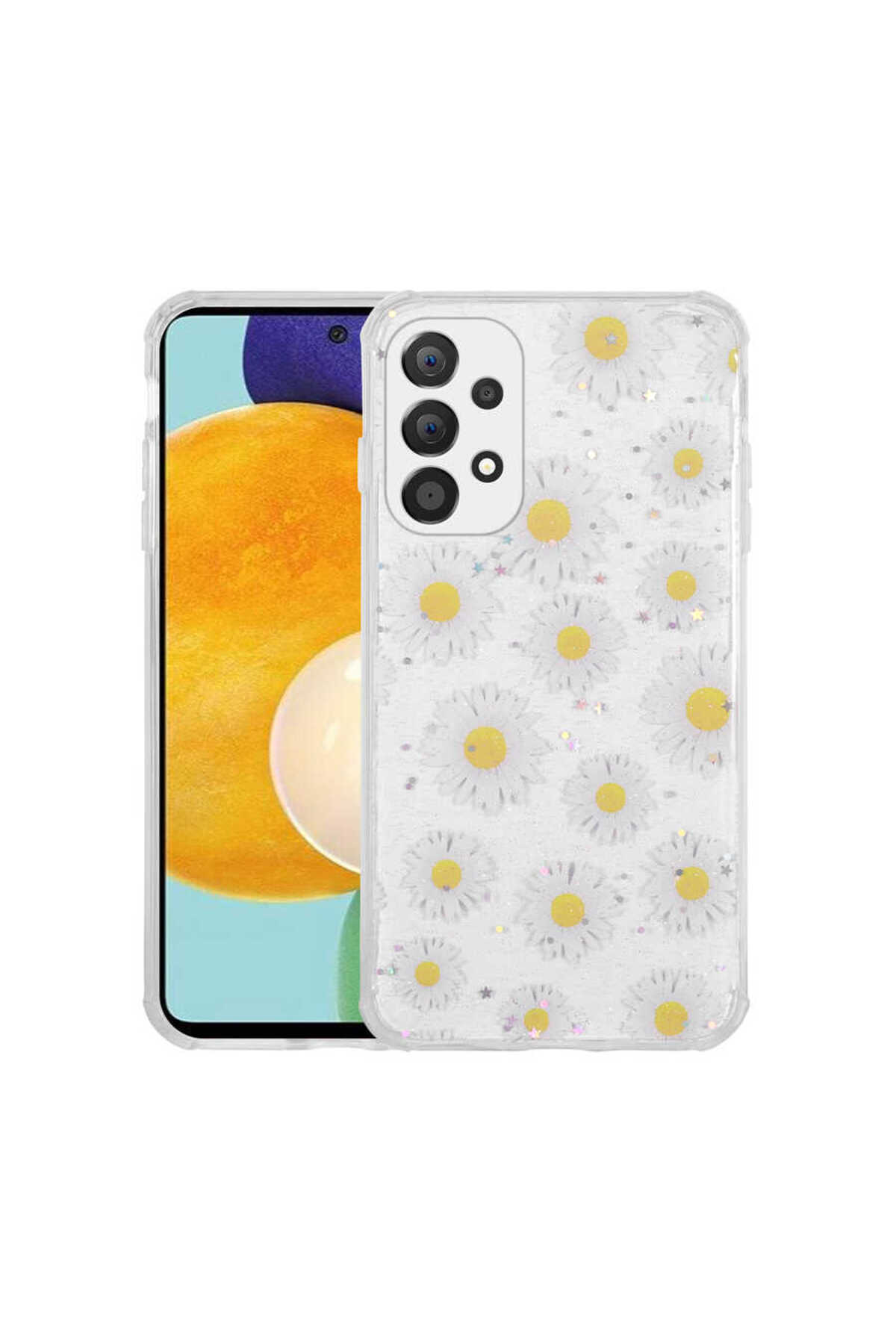 Galaxy A23 Kılıf Simli Desenli Kamera Korumalı Parlak BTBM Popy Kapak - Kalp