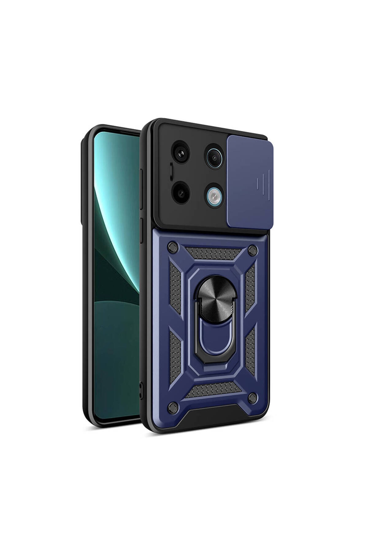 Redmi Note 13 Pro 5G Kılıf Magnetik Standlı Kamera Korumalı TLZN Sürgülü Vega Kapak - Mavi