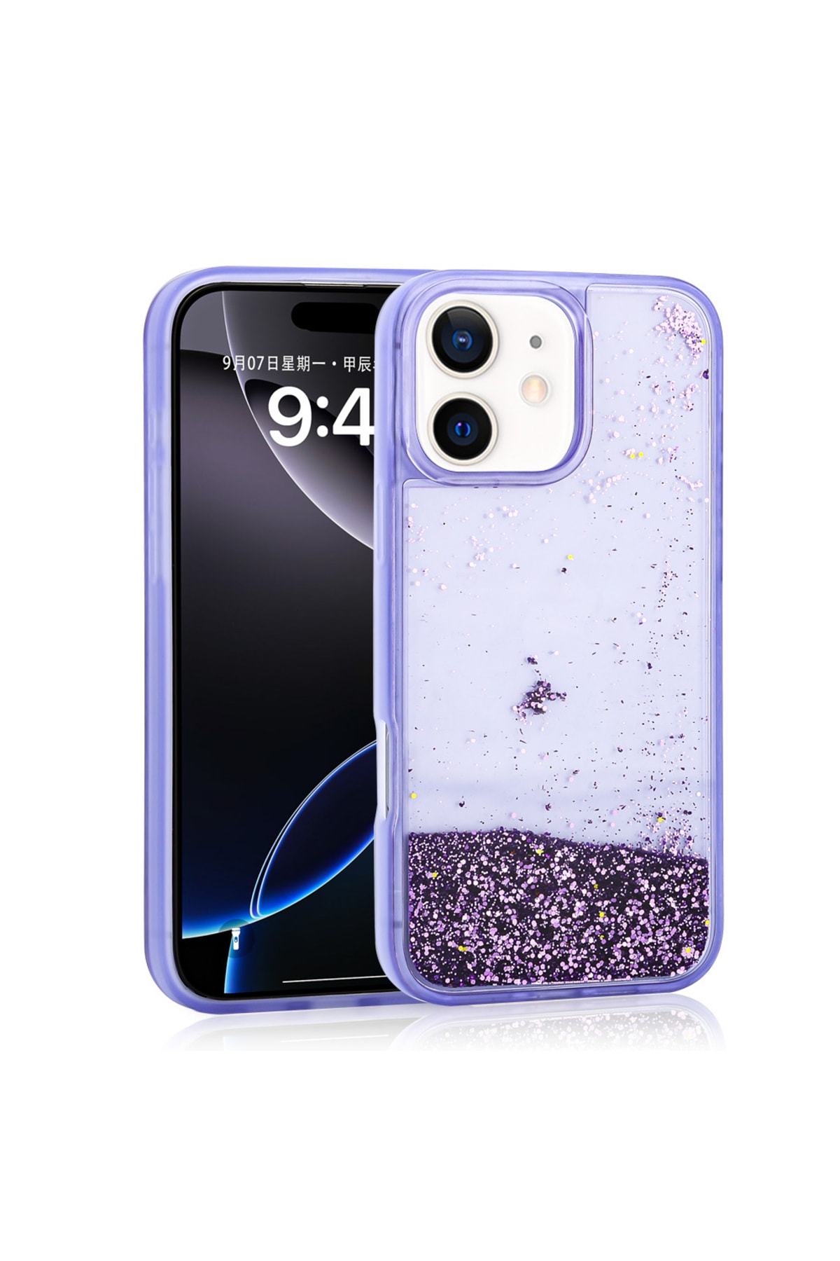 iPhone 12 Kılıf Sıvılı Simli Şeffaf Arka Yüzey GCMP Keto Silikon Kapak - Siyah