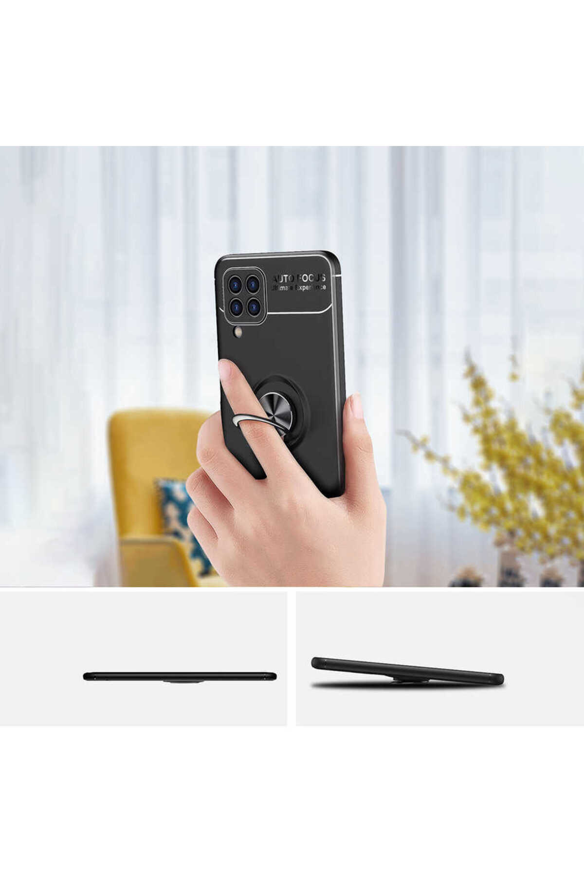 Galaxy M22 Kılıf MSCS Ravel Silikon Kapak - Siyah-Rose Gold