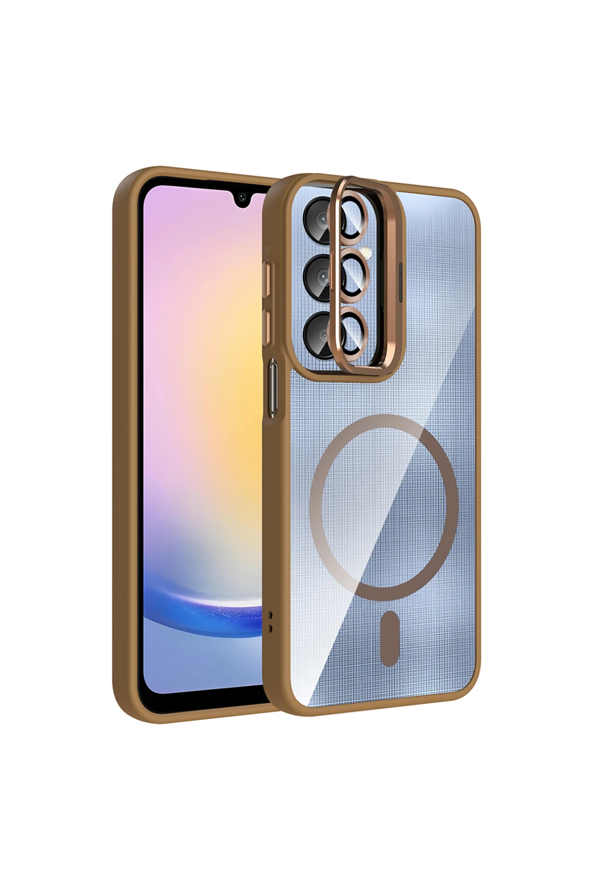 Galaxy A25 Kılıf Standlı ve Kamera Lens Hediyeli M-Safe Şarj Özellikli EFFX Etro Kapak - Desert Tita