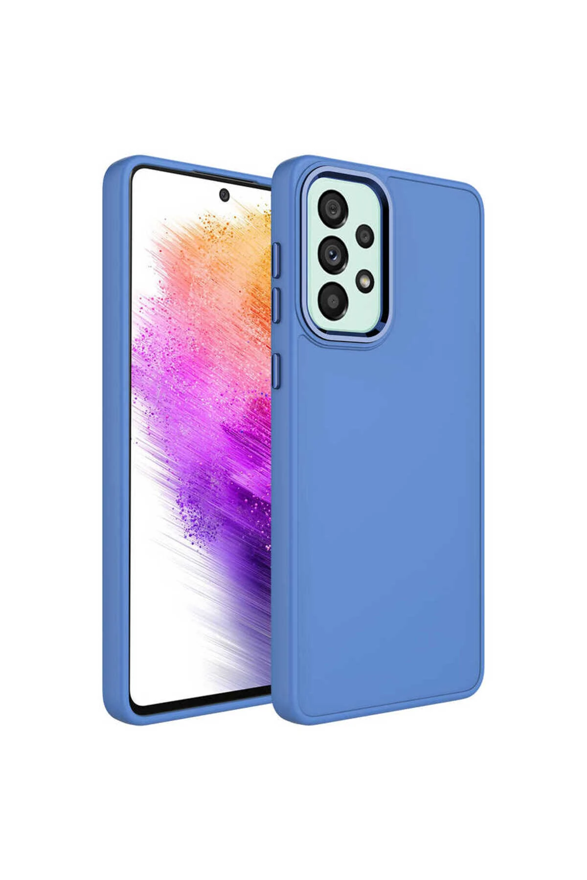 Galaxy A52 Kılıf Metal Çerçeve ve Buton Tasarımlı Silikon EFFX Luna Kapak - Sierra Mavi