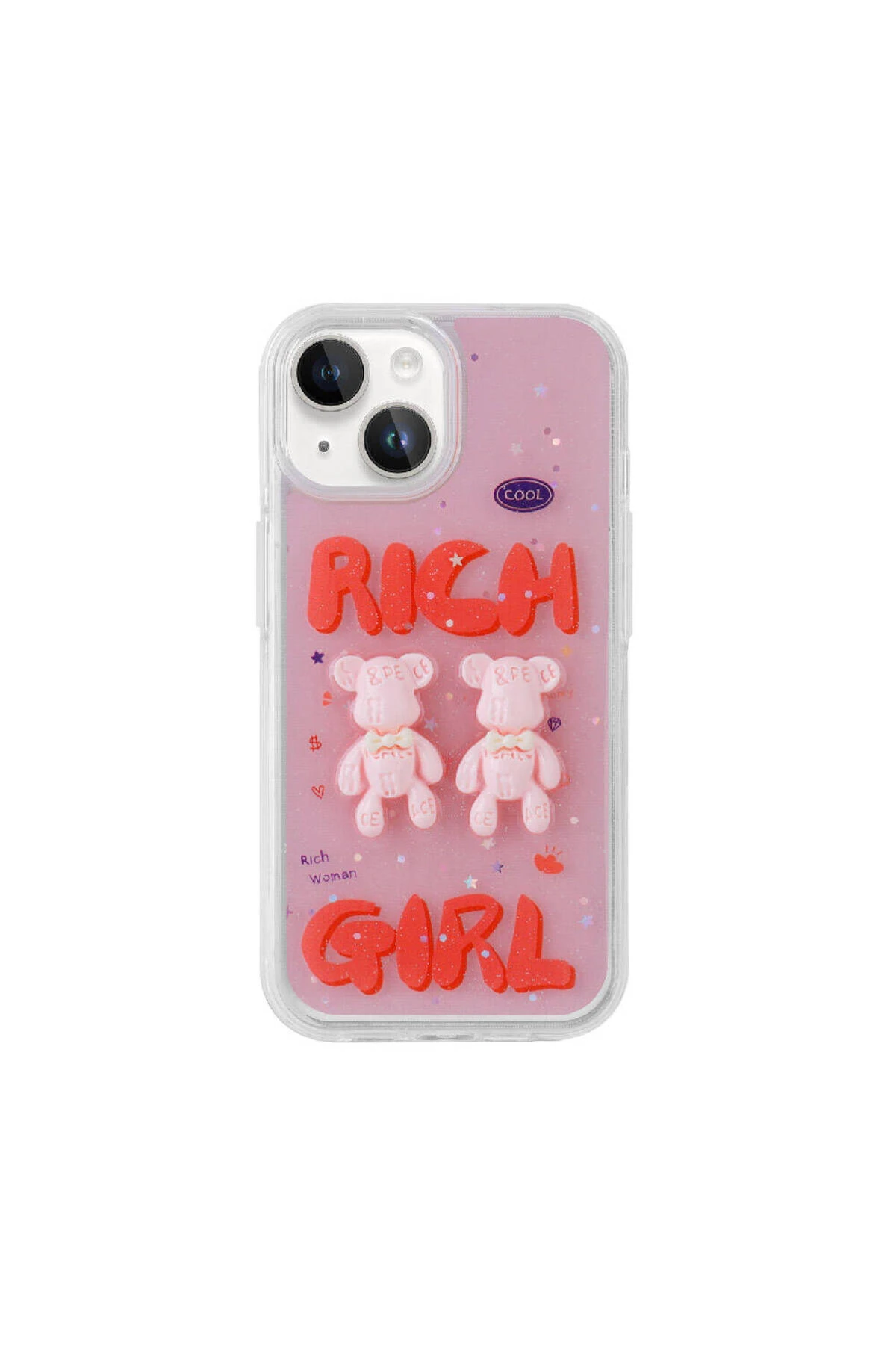 Apple iPhone 15 Plus Kılıf Kabartma Figürlü Parlak Minimini Silikon Kapak Pembe