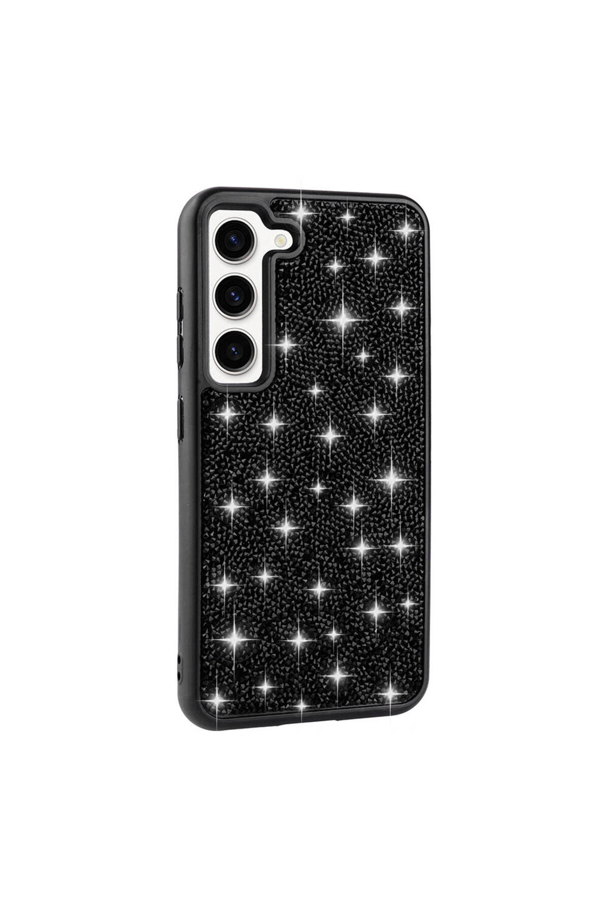 Galaxy S23 Uyumlu Parlak Taşlı Tasarım Pırlanta MSCS Kılıf-Siyah
