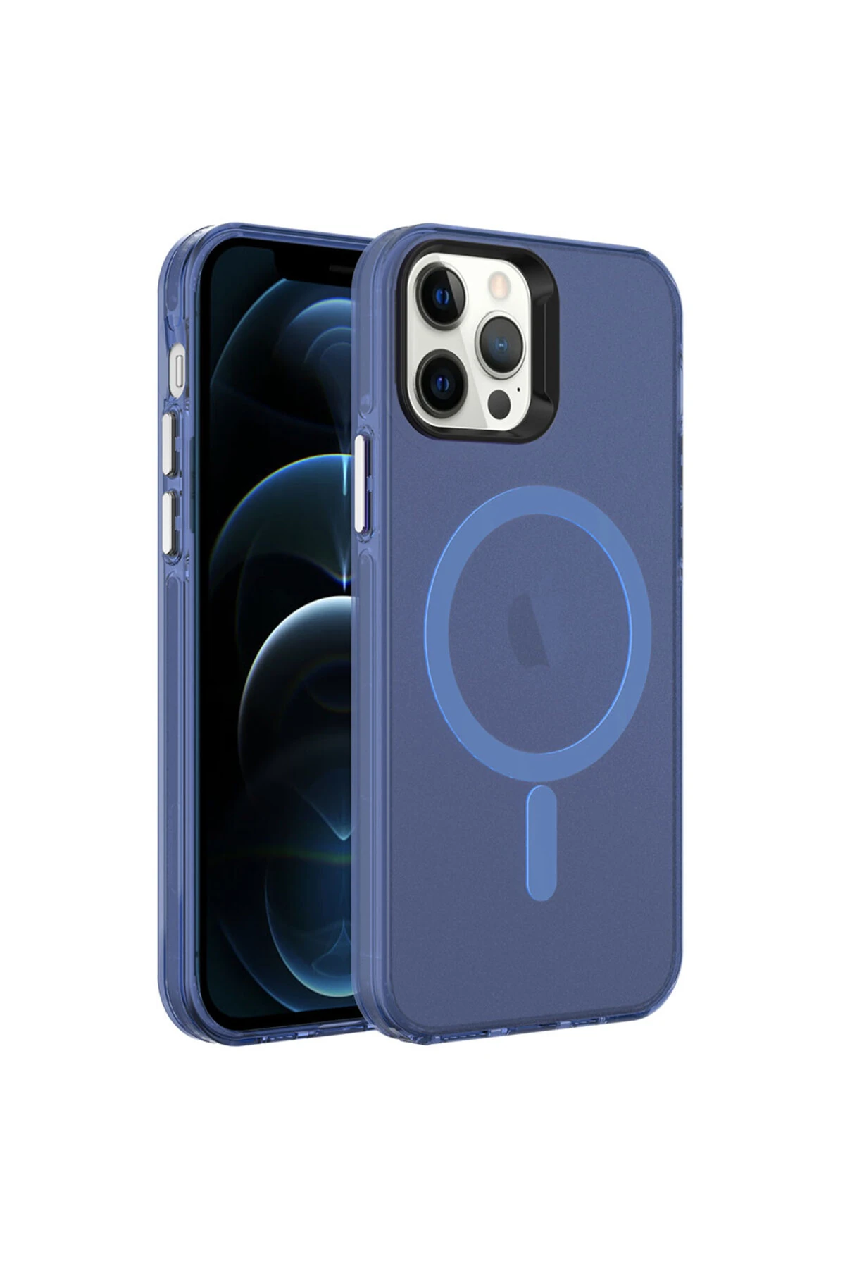 iPhone 12 Pro Uyumlu MXSP Magsafe Şarj Özellikli Buzlu Transparan C-Pro Sert Kılıf-Lacivert