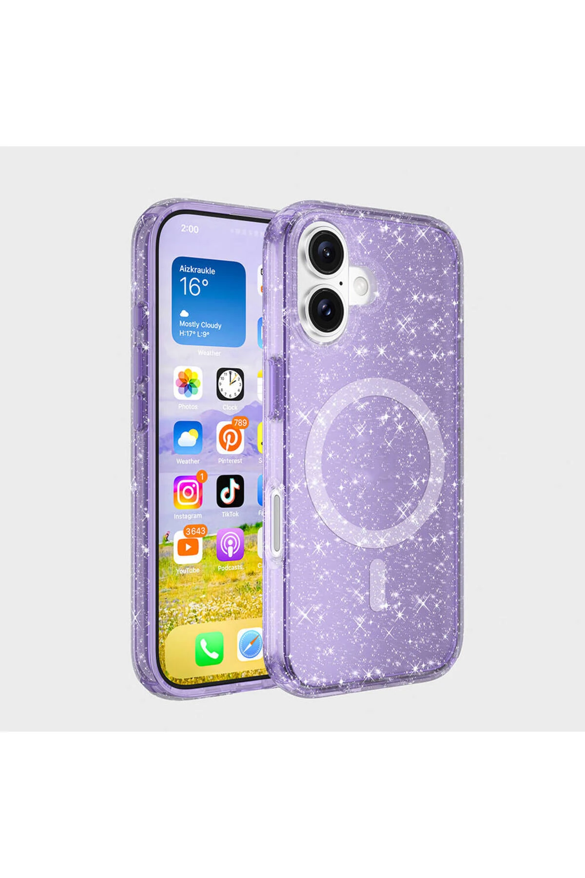 Apple iPhone 16 Plus Kılıf Magsafe Şarj Özellikli Parlayan Simli Saydam Renkli FZD Allstar Kapak-Mo