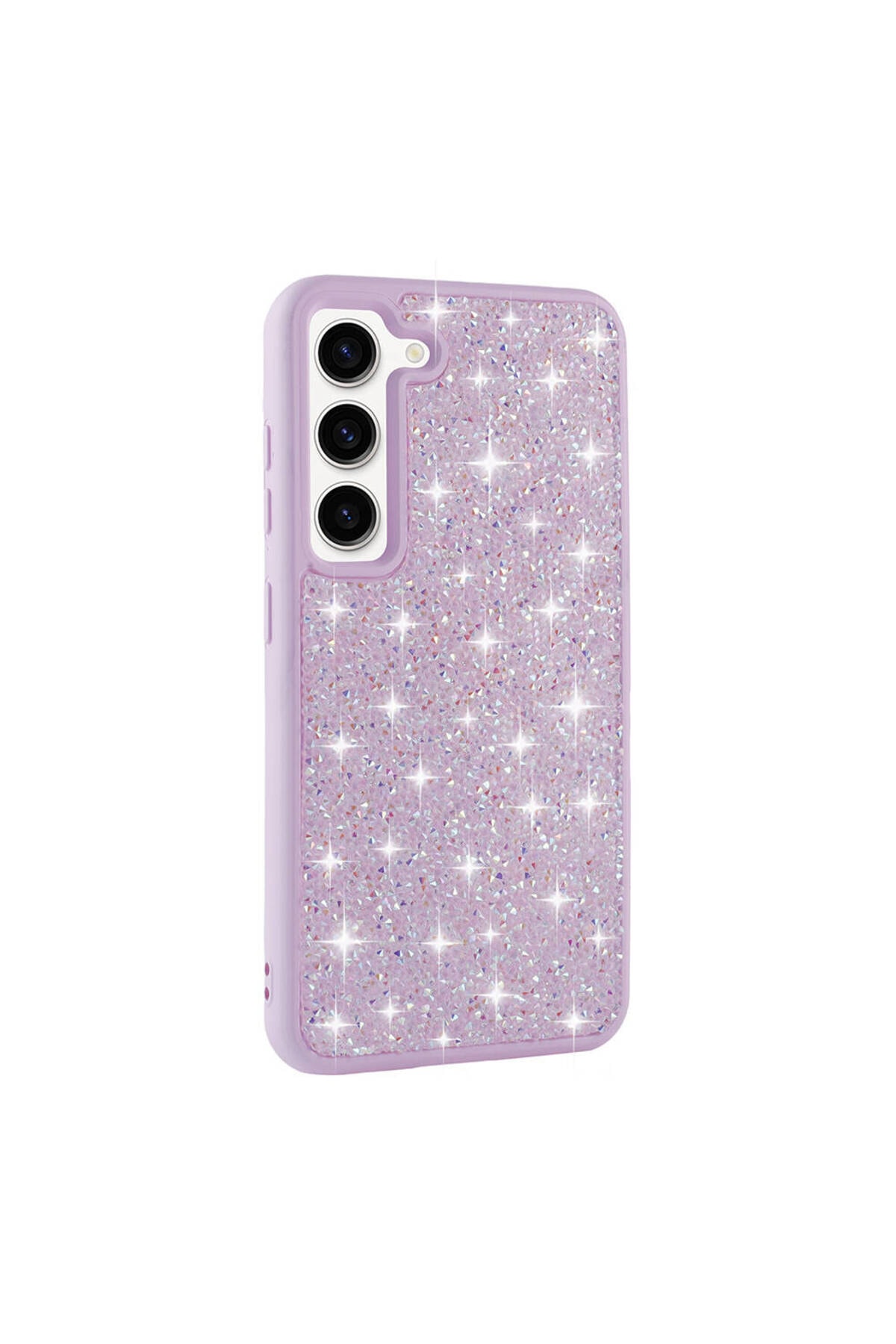 Galaxy S23 Uyumlu Parlak Taşlı Tasarım Pırlanta MKST Kılıf-Lila