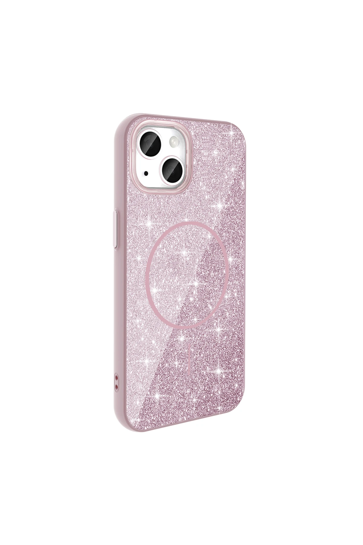 iPhone 13 Kılıf Magsafe Şarj Özellikli Parlayan Simli OMSY Okso Kapak - Beyaz